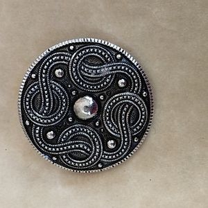 Vintage Celtic Design Silvertone Signed Western Germany Scarf Clip